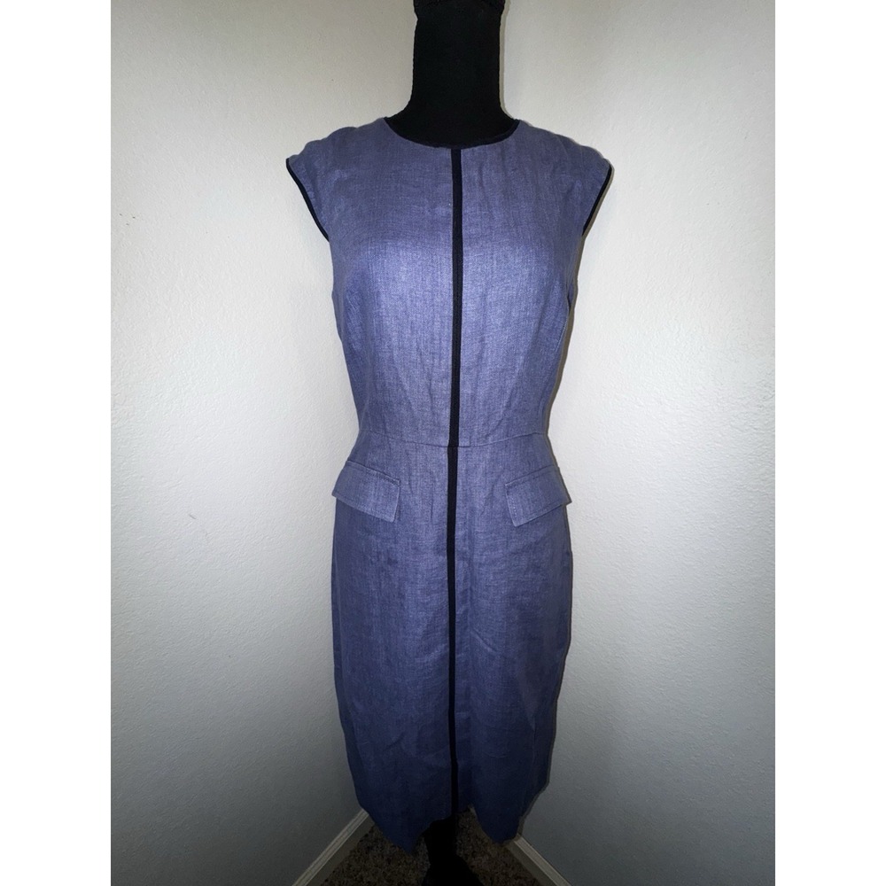 J Crew Dress Women's Linen Sheath Sleeveless Front Pockets Classic Dress Size‎ 2